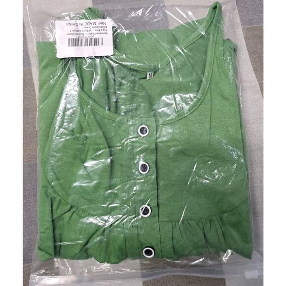 Women’s Short-sleeve Button-up Tunic Top T-Shirts Green– Size M - Picture 9 of 9